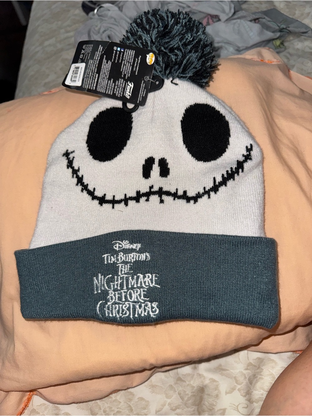 Funko The Nightmare Before Christmas Jack Skellington White and Black Pom Beanie